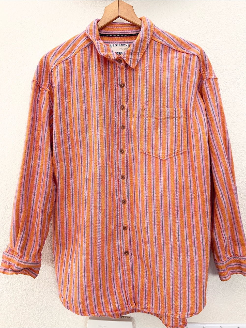 Anthropologie Pilcro Orange Striped Oxford Tunic Buttondown Shirt Oversized S - Picture 4 of 10